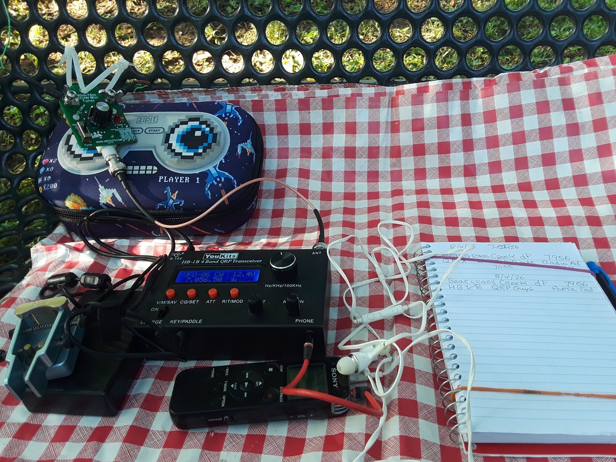 N4JAW's tweet photo. Taking advantage of this pleasant morning before thunderstorms return in a couple of days even though #hfbands are wonky for an #amateurradio #hamradio #pota #parksontheair #cw #morsecode #qrpradio #hb1b #portapaddle #qrpguys #minituner #linkedefhw activation . https://t.co/qD1cLJQfRp