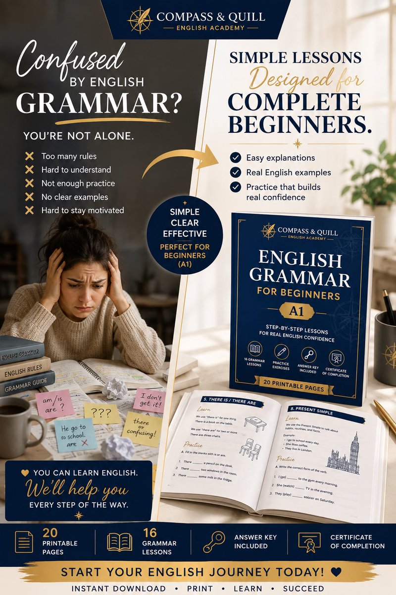 Compasss_Quill's tweet photo. 📚 Confused by English grammar?

Learn with simple, beginner-friendly lessons designed to build real confidence.

✅ 16 Grammar Lessons
✅ Practice Exercises
✅ Answer Key
📥 Instant Download

🛍️ https://t.co/EgAdlGGQ1l

#LearnEnglish #EnglishGrammar #ESL #Etsy https://t.co/XW07AbRPz2