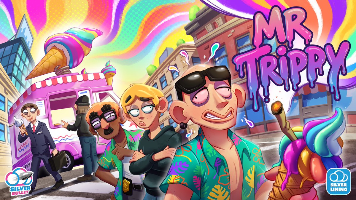 silverliningint's tweet photo. Welcome to @silverbulletsli, our very own internal development label! 🚀

What started as a developer incubator programme, Silver Bullet has grown into a fully-fledged IP development label. We are so happy to officially announce our first project: Mr Trippy! 🍦

Lead a double life as the owner of a beat-up ice cream van while secretly running an illicit drug operation.

We have a couple more games in development, but if you want to become part of our journey and participate in playtests, art/design polls and give us your ideas for features and future games- head on over to our Discord server!

👉 Join Silver Bullet Discord: https://t.co/6gUpEoQexQ
👇 Wishlist Mr Trippy now!
https://t.co/w6BhheFL3G