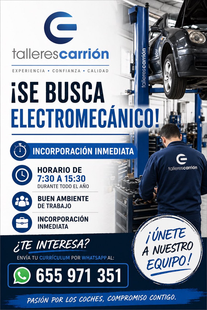 jrcst's tweet photo. De nuevo solicito que compartáis , buscamos electromecánico , sino pues mecánico. Incorporación inmediata, horario todo el año de 7.30 a 15:30. Sueldo según convenio y capacidades. https://t.co/5c3YHRCl8H