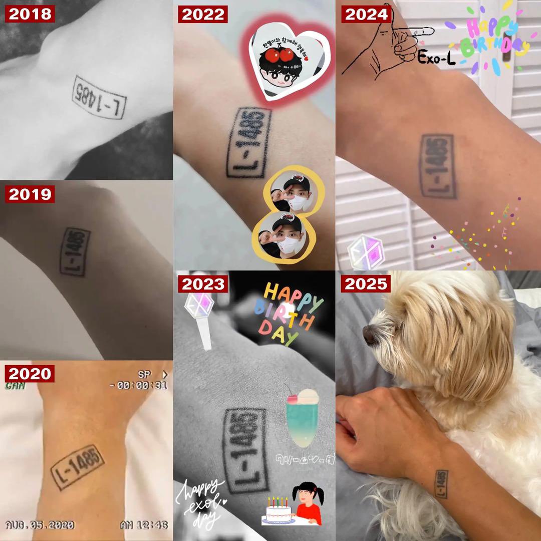 myxynerva's tweet photo. chanyeol tuh salah satu member yang nggak pernah absen ngucapin anniversary ke exol. setiap tahun dia selalu ngeupload foto tato L-1485 di tangannya. tato L-1485 itu sendiri kalo kata chanyeol maknanya “you will always be on my body until I die…”

dan waktu chanyeol lagi wamil di tahun 2021, dia tetep ngucapin anniversary lewat studio nng dengan ngeupload video berjudul ‘L-1485’

sebenernya ini cuma hal kecil tapi gak tau kenapa bikin aku ngerasa dihargai dan disayang 😭❤️