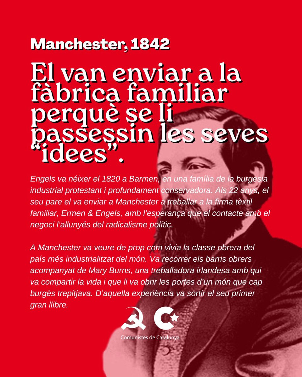 comunistes's tweet photo. El 5 d'agost de fa 131 anys moria Friedrich Engels.

Fill d'un industrial tèxtil, podia haver heretat la fàbrica. Va dedicar la vida a organitzar els qui hi treballaven i a mantenir econòmicament Marx per escriure El Capital.

Materials i recursos a https://t.co/oTioQIQ57I https://t.co/9g52vyBBYY