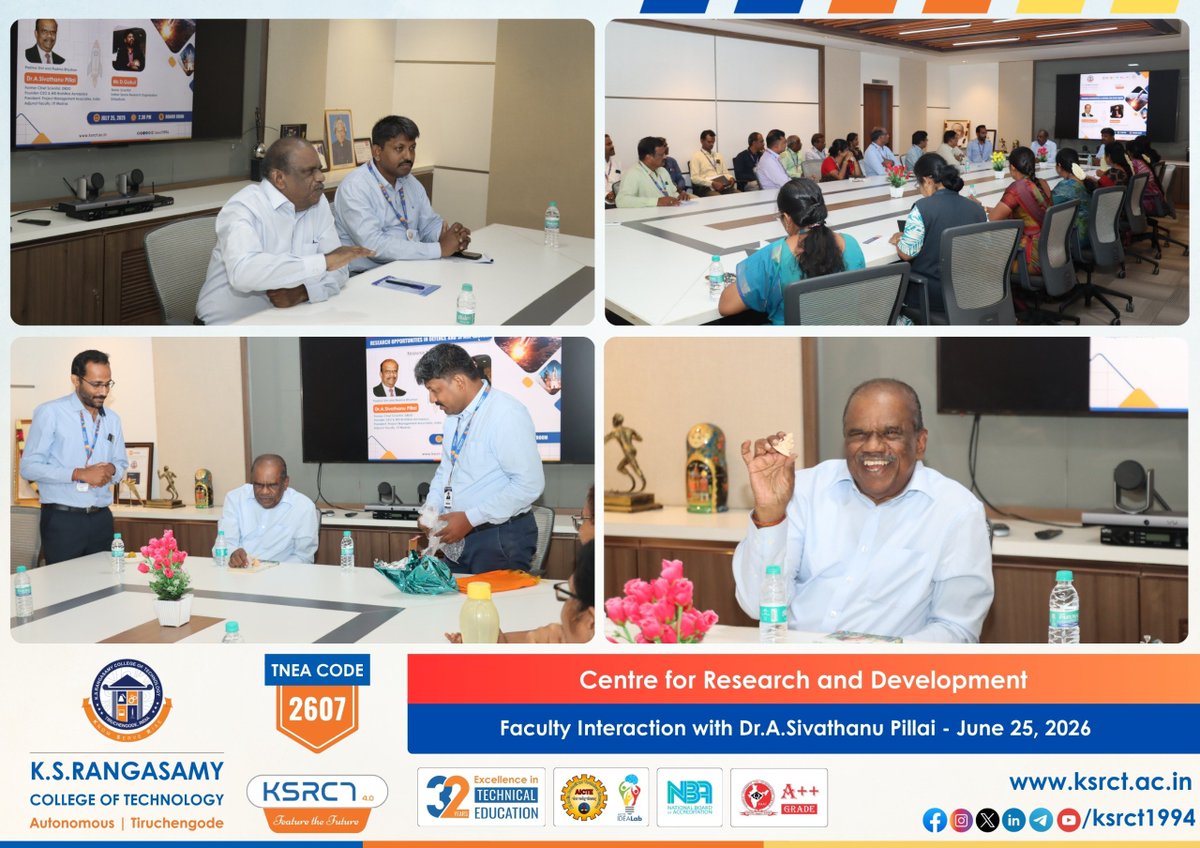 ksrct1994's tweet photo. Glimpses | Orientation Session on Research Opportunities in Defence &amp; Space Sector !

An inspiring session that ignited curiosity, innovation, and national pride!

#KSRCT #ksrct1994 #Research #DRDO #ISRO #DefenceResearch #SpaceResearch #ViksitBharat2047 #Innovation https://t.co/wHISwTwO2i