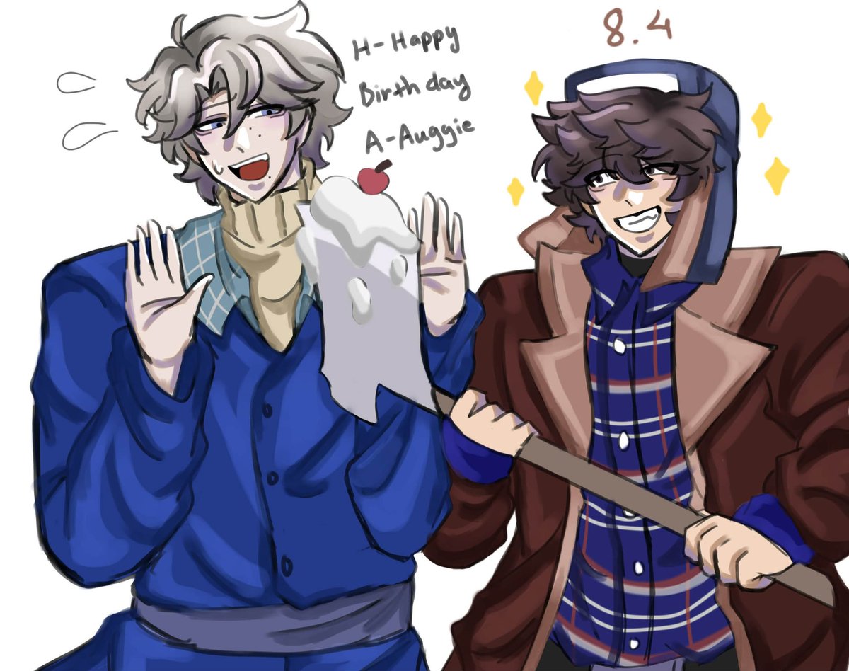 lvysstr's tweet photo. HAPPY BIRTHDAY AUGGIE😭 🎁🎊🎉! (Literally i drew them like this for his birthday, i'ma crying😭😭)#coldfrontgame https://t.co/2AGkVVd7K0