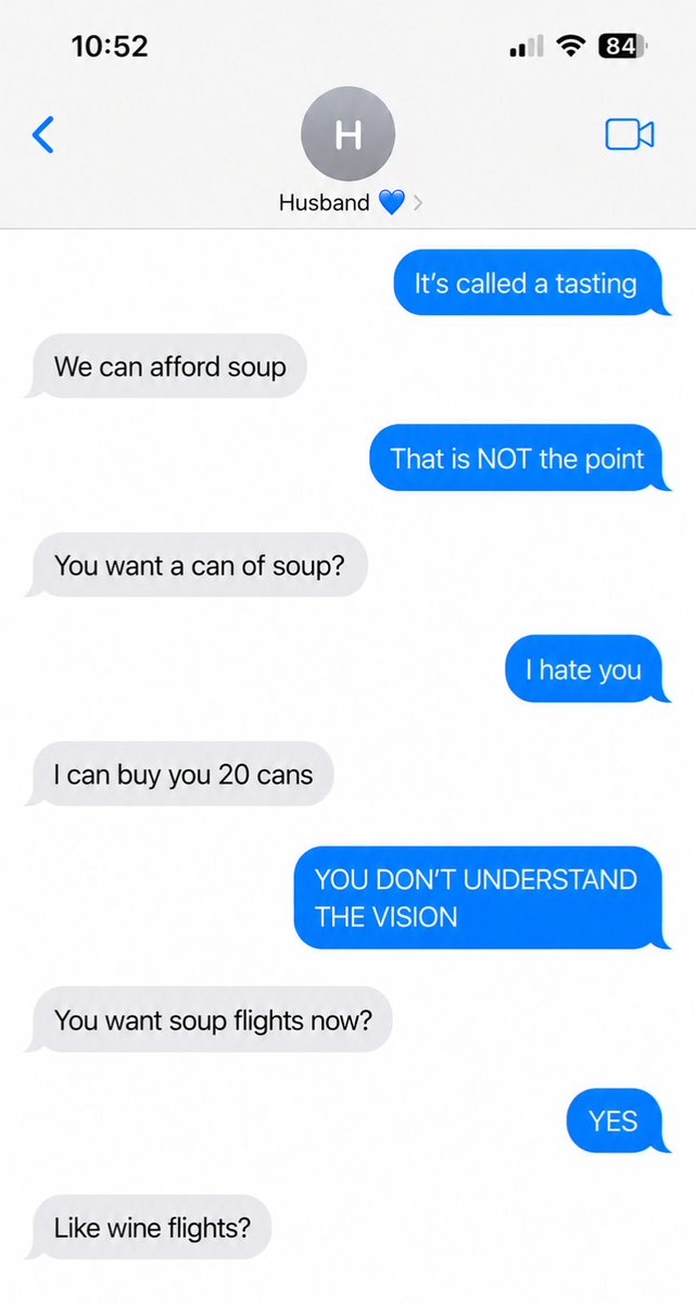 luxemiaa's tweet photo. Anonymous:
My husband just called my dream soup tasting party “poor” because I wanted to serve 8 soups with sandwich pairings and soup flights. I married a hater 😭 https://t.co/4uhWcKKjAY