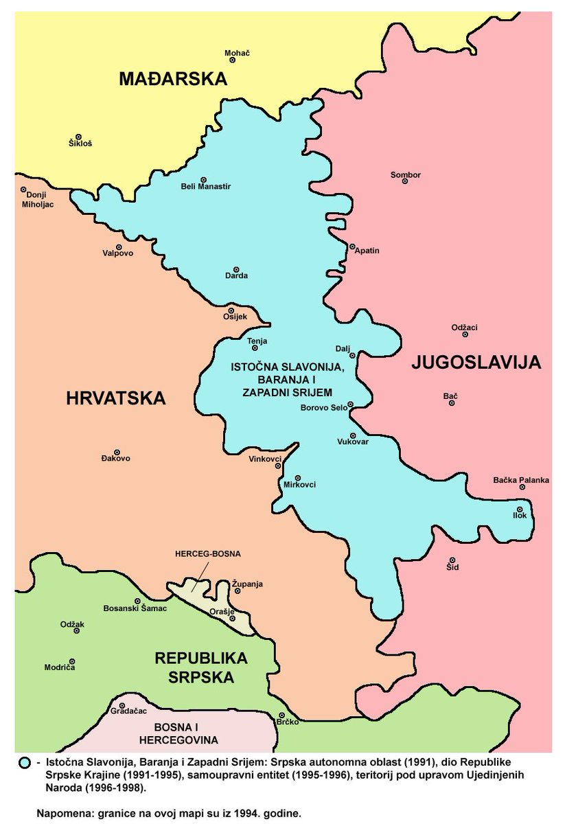 drugdjura's tweet photo. Bez ispaljenog metka, Milošević je predao  ustašama Istočnu Slavoniju. Godinu dana kasnije od Oluje ... Negde krajem 1996 Erdutskim sporazumom. Radikali Šešalj,Vučići Nikolić ništa nisu rekli? Kasnije ušli u vladu sa Sps. "*ebeš Krajinu trebaju nam stanovi". https://t.co/gbhTuRRg71