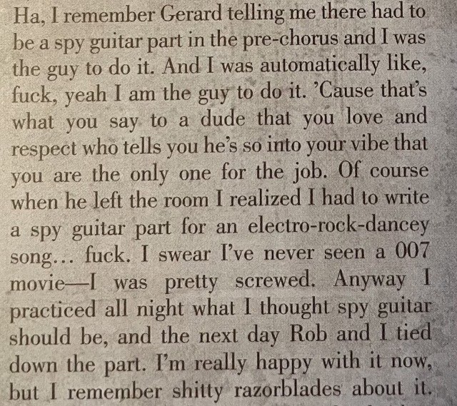 hourlyfrerards's tweet photo. 'Cause that's what you say to a dude that you love and respect who tells you he's so into your vibe that you are the only one for the job. - Frank, on the making of The Sharpest Lives https://t.co/XVwhCi8PVn