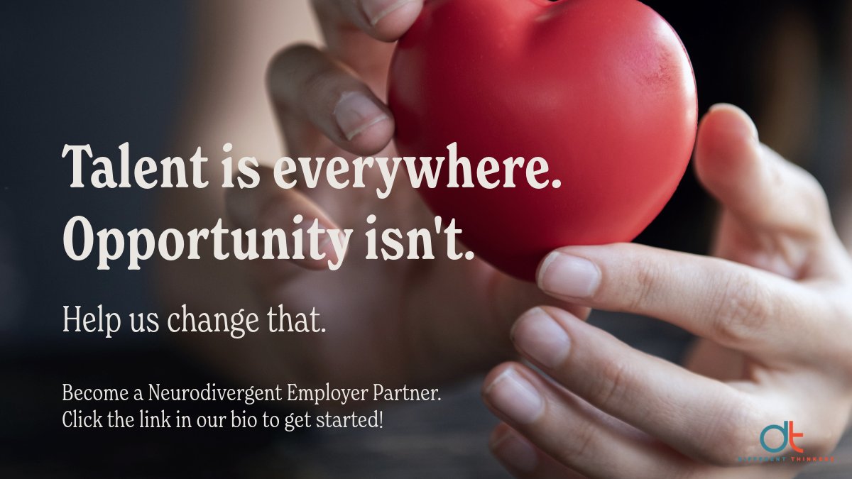 DiffThinkers's tweet photo. Too many neurodivergent young adults have the skills, passion, and potential to succeed but never get the chance to show it.

Become an Employer Partner to create opportunities and discover talented candidates for your team.

Register today: https://t.co/SHvz7Ms7BW https://t.co/ENgc8ZZ6Sy