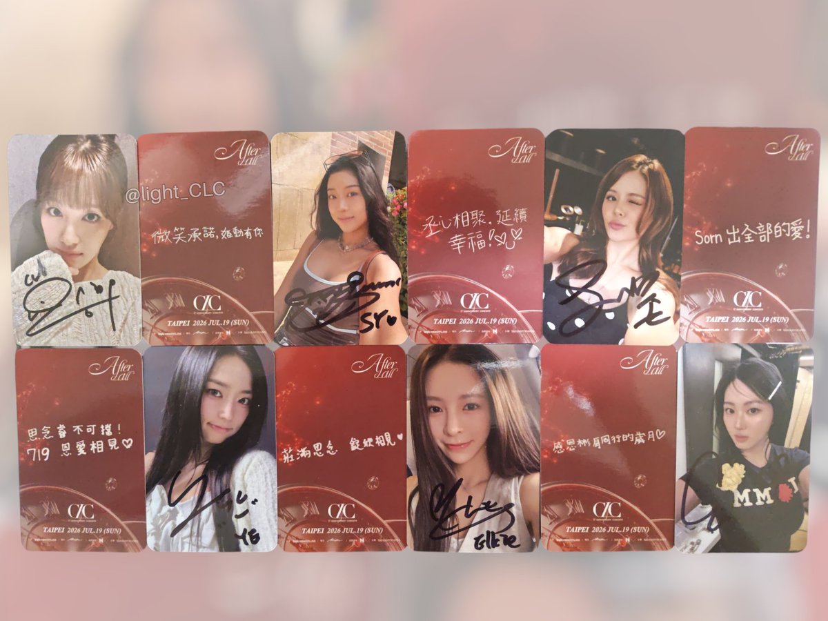 light_CLC's tweet photo. CLC photo cards and polaroid✨
《CLC 11th Anniversary Concert : After All》in Taipei
簽名小卡跟入場小卡是一樣的
很喜歡中文卡背 但是恩彬啊🥹

#CLC #씨엘씨 #concert #Taiwan
#Seunghee #Yujin #Seungyeon #Sorn #Yeeun #Elkie #Eunbin https://t.co/FpxvtMKj93