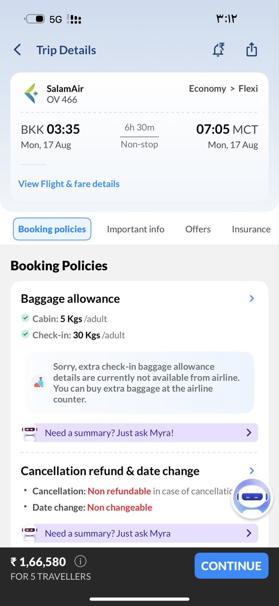 YYwsf54147's tweet photo. @makemytripcare Unfortunately, the booking screen shows a baggage allowance of 30 kg, but upon receiving the ticket, I was surprised to find it only shows 5 kg of carry-on baggage. I request transparency. The problem has not yet been resolved. Booking number: 2BAVH2 https://t.co/WjxZEmYBbi