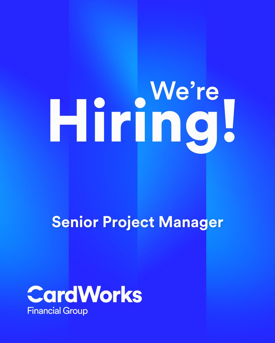 cardworks's tweet photo. We’re hiring!

CardWorks Financial Group is seeking a Senior Project Manager to join our team.

In this role, you will plan, budget, oversee, and document key initiatives while bridging the gap between operational and technical financial services. You’ll work cross-functionally and collaborate with leadership to translate business requirements into actionable direction for technology teams.

Apply today: https://t.co/WBGTIR0c2I
