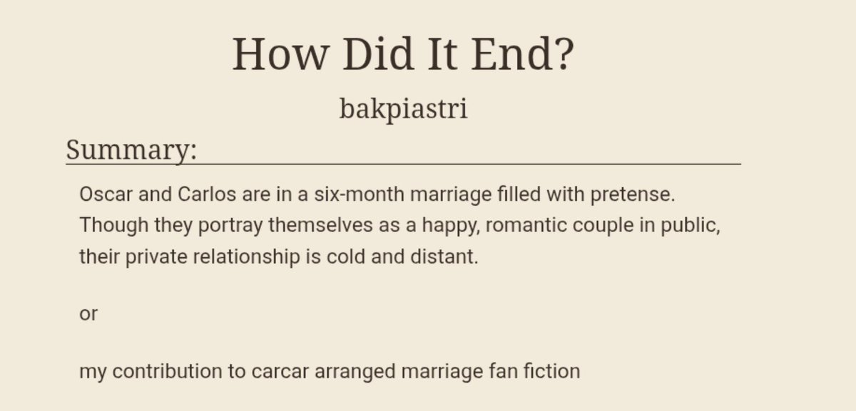 pepiastri's tweet photo. yaudah.. ini.. linknya... maaf.. kalo penulisannya jelek.. semoga suka

How Did It End? by bakpiastri - Formula 1 RPF https://t.co/XBJRTQ1Jhd https://t.co/oJIYo7JxHv