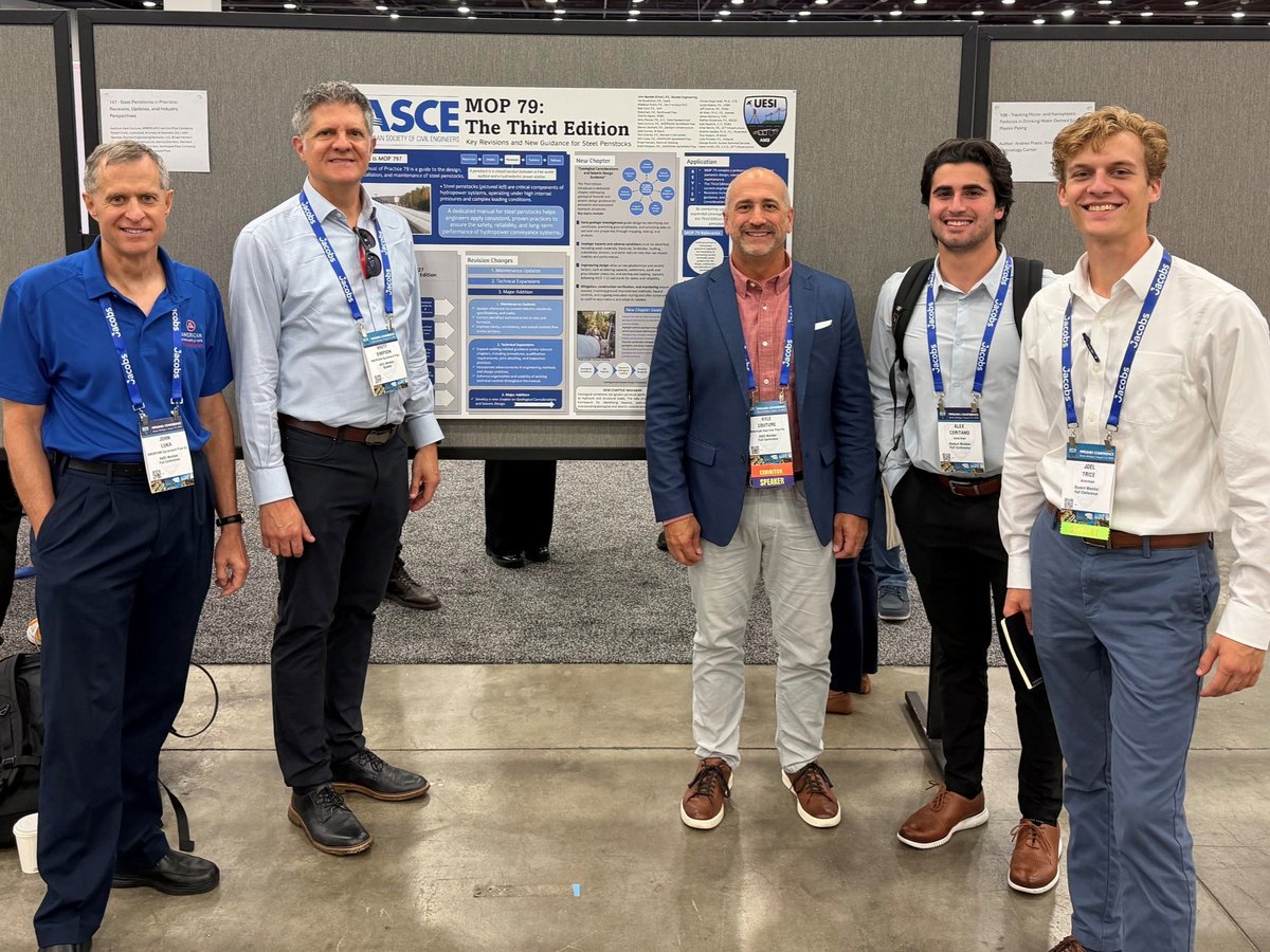 NewsatAMERICAN's tweet photo. Industry leadership in action. These AMERICAN employees who are members of the ASCE Manual of Practice (MOP) 79 Subcommittee developed and presented this poster at @uesi_asce Pipelines 2026, with assistance from AMERICAN's student workers. #UESI #PipelinesConference #Pipelines26 https://t.co/uA2vndxXUi
