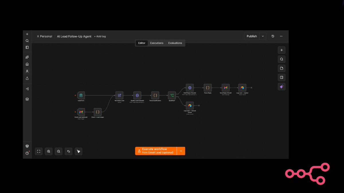 FutureTech_AI1's tweet photo. The majority of service businesses do not lose leads due to an unattractive offer; rather, they lose them because they fail to respond promptly. I developed an n8n + Claude agent that efficiently qualifies, personalizes, and replies to every incoming lead within two minutes. https://t.co/QkUvh81DjG