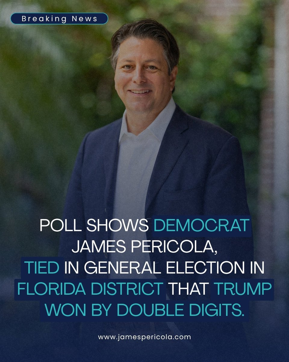 JamesPericola's tweet photo. This seat isn’t just competitive, it’s primed to flip.

While Republicans tie themselves to the failed policies of the Trump administration, our campaign is focused on solving the affordability crisis and protecting social security.

Come November, we’ll deliver real leadership to CD11. Join us in this fight at https://t.co/vRN93xpLif