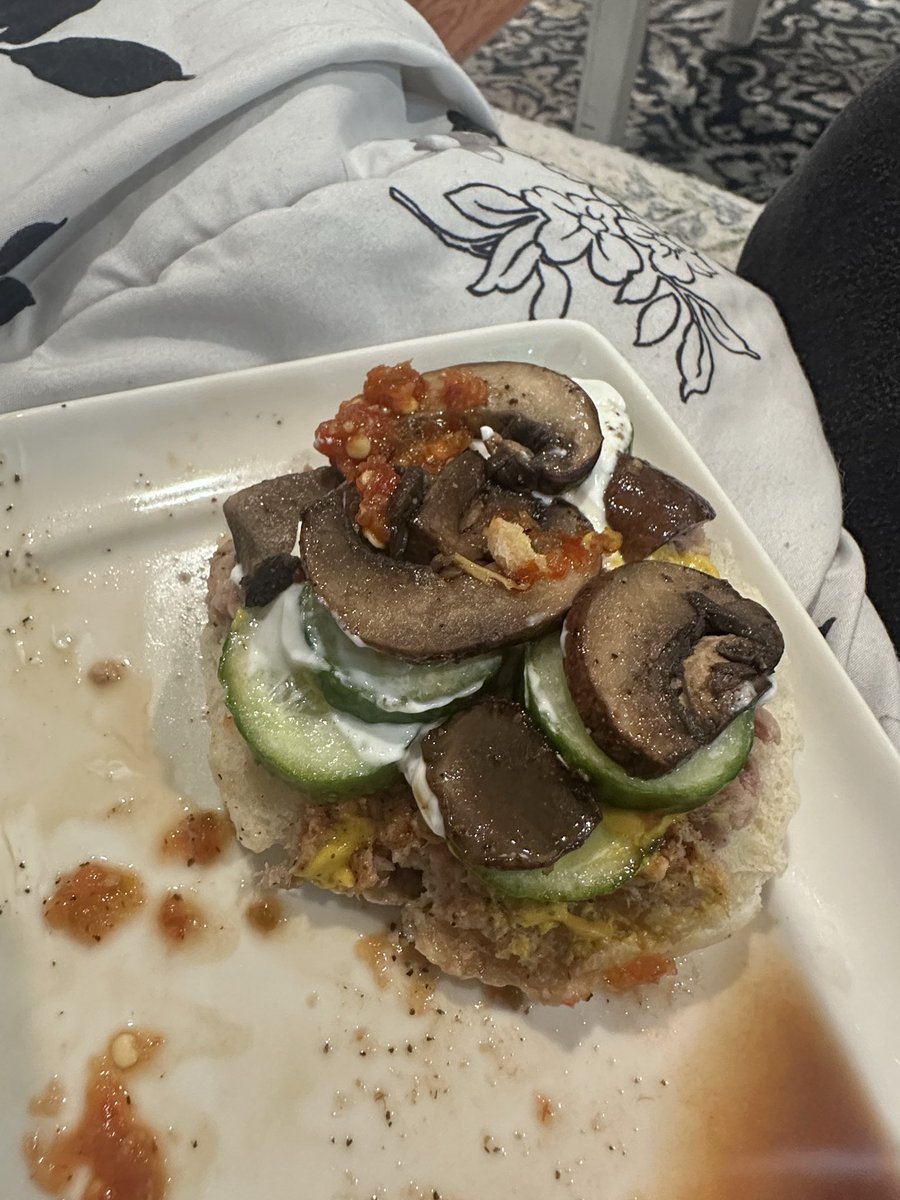 dulookz_'s tweet photo. English muffin w tuna, cucumber, mushroom, and Greek yogurt. 🤤

I had enough to eat the veggies and Greek yogurt separate for 378 cal. https://t.co/SokqPznkoj
