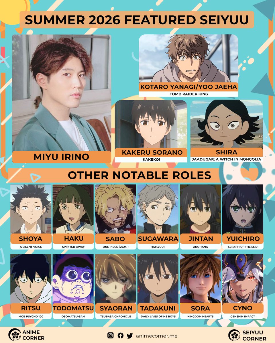 seiyuucorner's tweet photo. ☀️Summer 2026 Featured Seiyuu: Miyu Irino https://t.co/5PkjfSUNPr