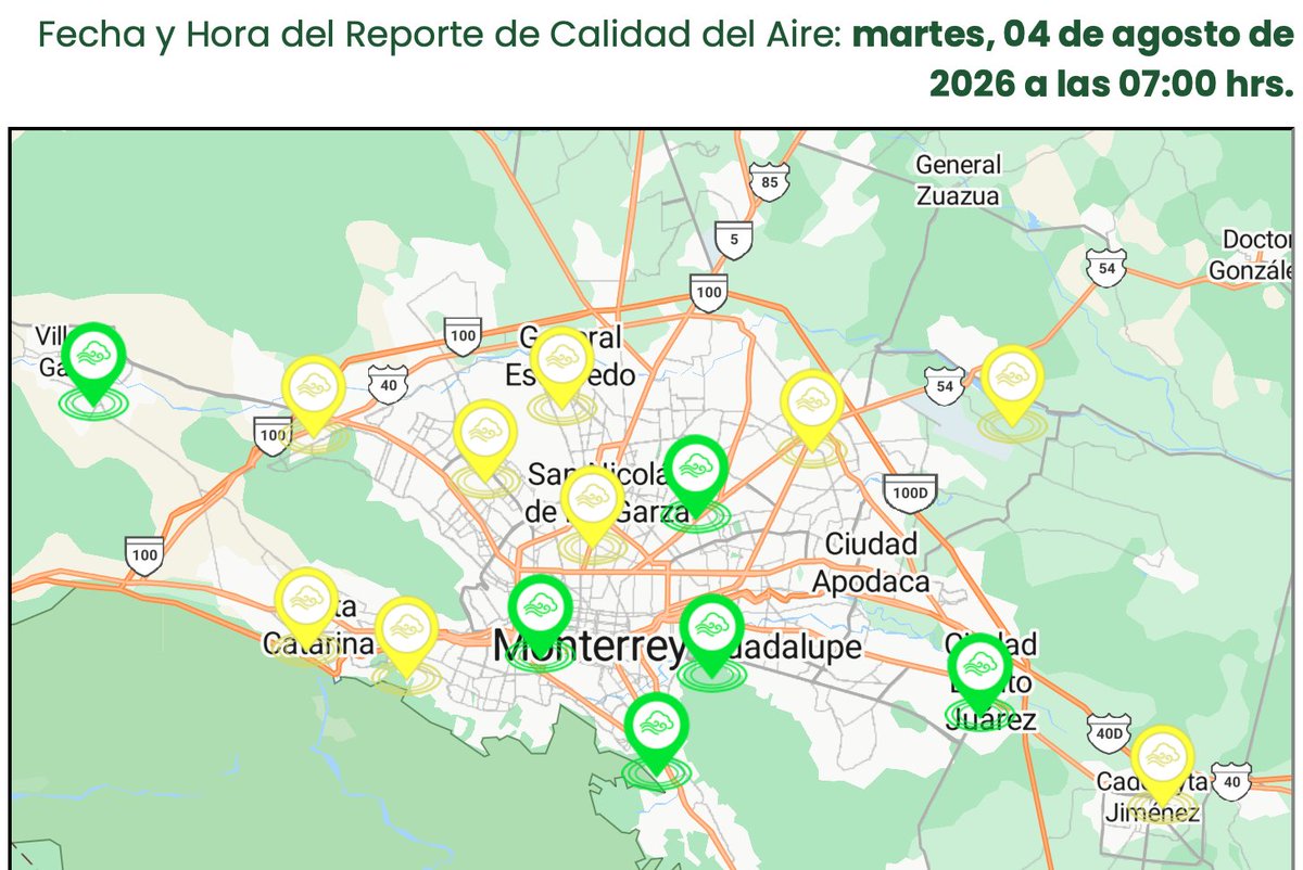MauroMoralesMtz's tweet photo. Temperaturas de 25˚ a 26˚ a las 7 de la mañana con cielo nublado y #Aceptable calidad del aire en 9 estaciones, mientras que 6 reportan #Buena. Hoy se espera una máxima de 33˚ con probabilidad de lluvia aislada por la tarde con 35%. https://t.co/vRFIyQOP6v