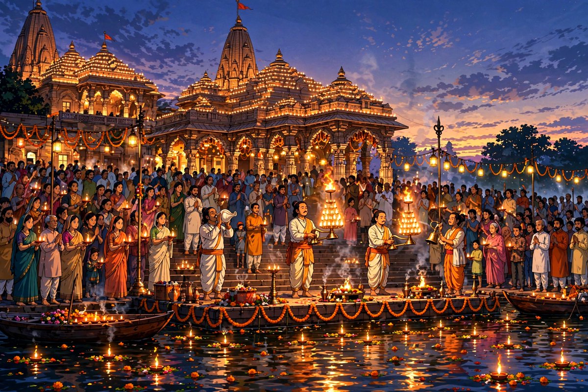 parth1233p's tweet photo. Anime scenes ✨🤌
Saryu Aarti on the banks of Sarayu Ghat in Ayodhya is pure peace. Jai Shri Ram! 🪔✨ #Ayodhya #SaryuAarti #JaiShriRam https://t.co/MBgkv9LeLl