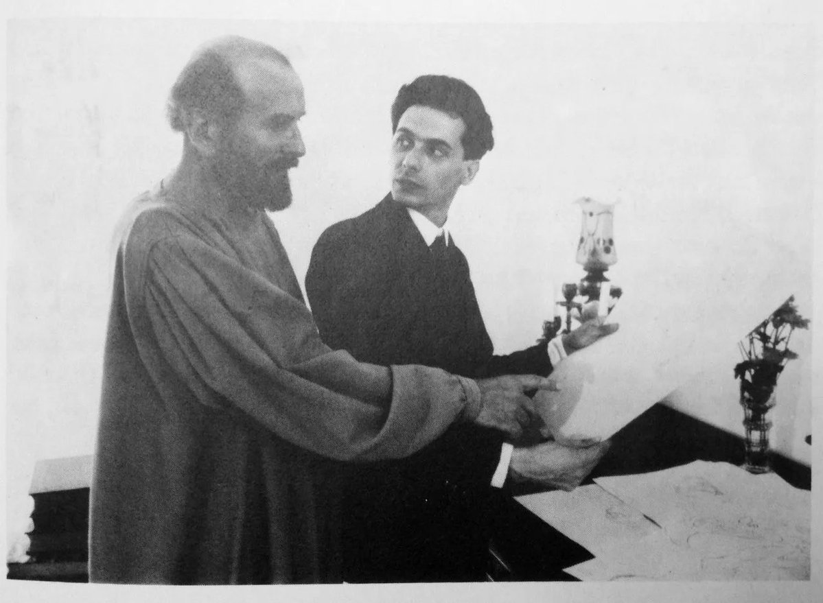 DanBerthod's tweet photo. Gustav Klimt &amp; Egon Schiele (1908) https://t.co/yFqm6ocI0m