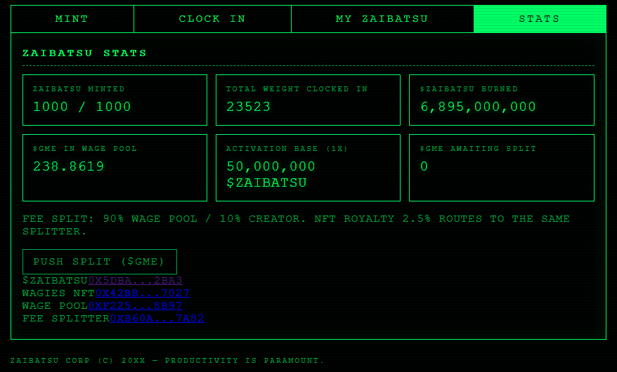 smolemaru's tweet photo. almost 7% of token burnt forever in first day

only 1000 wagies exist onchain

you are not bullish enough on tech

$zaibatsu https://t.co/bQYt4wWApW