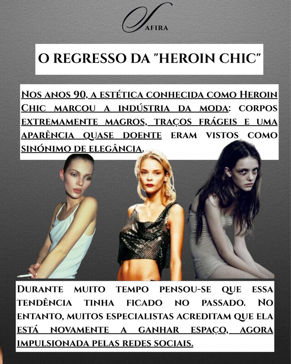 RevistaSafira's tweet photo. A magreza extrema está a voltar. E isso devia preocupar-nos!

Acreditámos na maior diversidade de corpos. Hoje, porém, a extrema magreza parece voltar a ganhar espaço. 

Lê o artigo completo em https://t.co/XdZBb4ZP18

#saudemental #sociedade #heroinchic #padraodebeleza https://t.co/75St2ufWOp