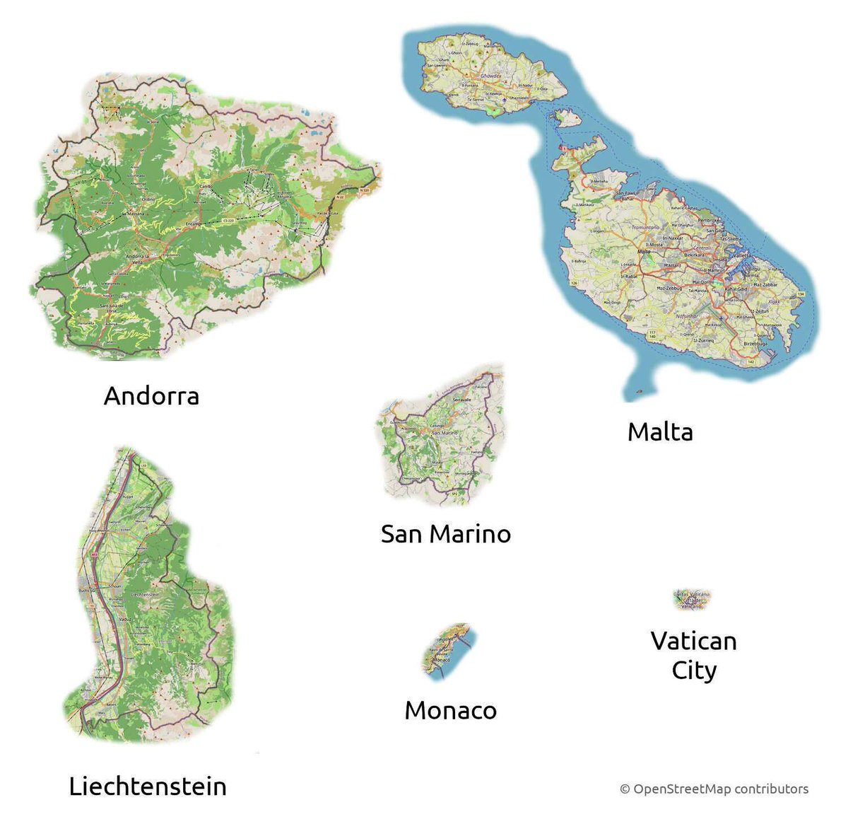 Przewodzik's tweet photo. PrzewodzikKartograficzny

Na mapach wydają się, przez skalę, zazwyczaj podobnej wielkości, ale to są jednak spore różnice - porównanie obszarów europejskich mikropaństw. Ja na przykład zapytany nie miałbym pewności co jest większe - Andora  czy Lichtenstein. https://t.co/CENrWcFFG0