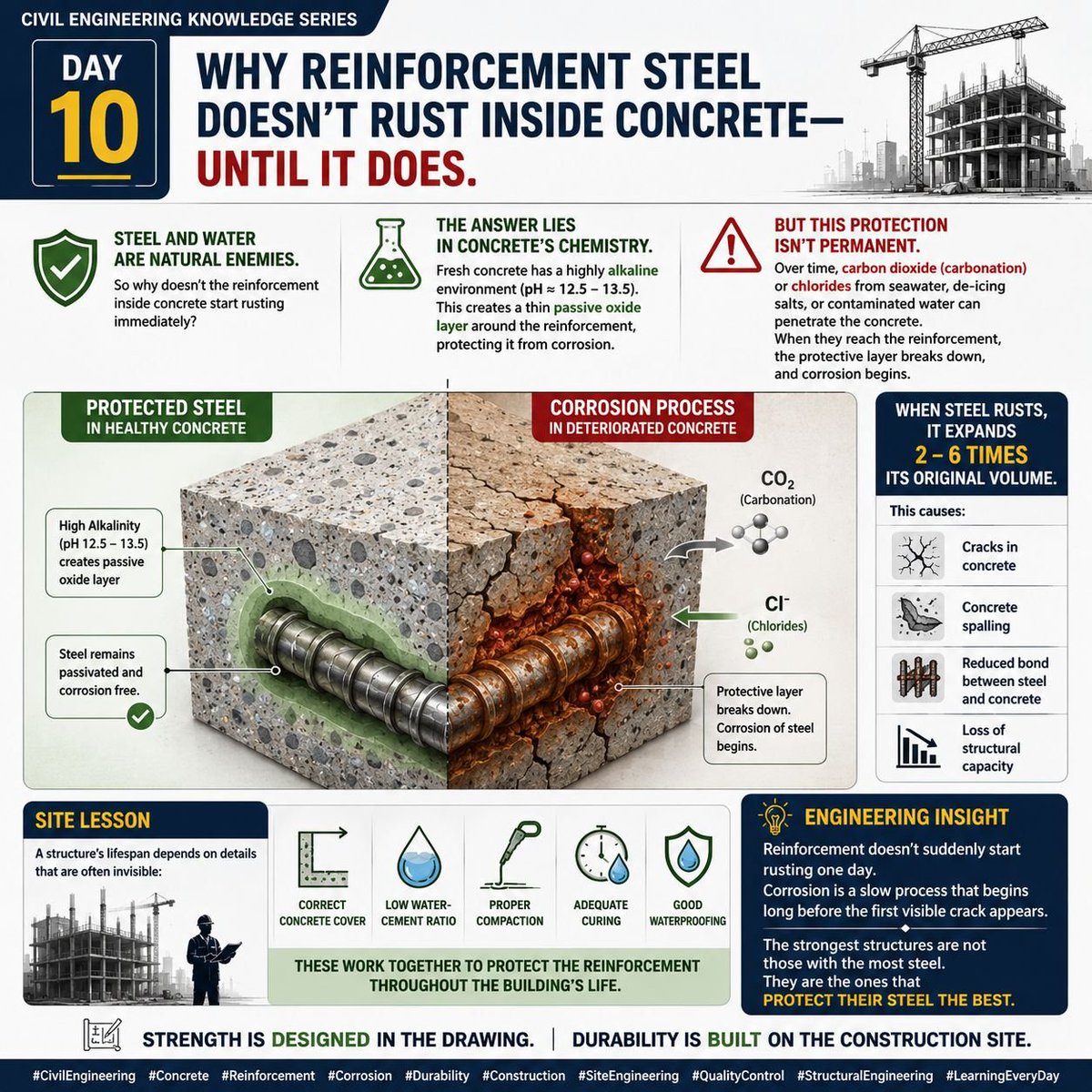 CIVIL_STR_ARC's tweet photo. 🏗️ Civil Engineering Knowledge Series | Day 10

#CivilEngineering #Concrete #Reinforcement #Corrosion #StructuralEngineering #Construction #SiteEngineering #QualityControl #Engineering #LearningEveryDay https://t.co/sgAaz3e6s9