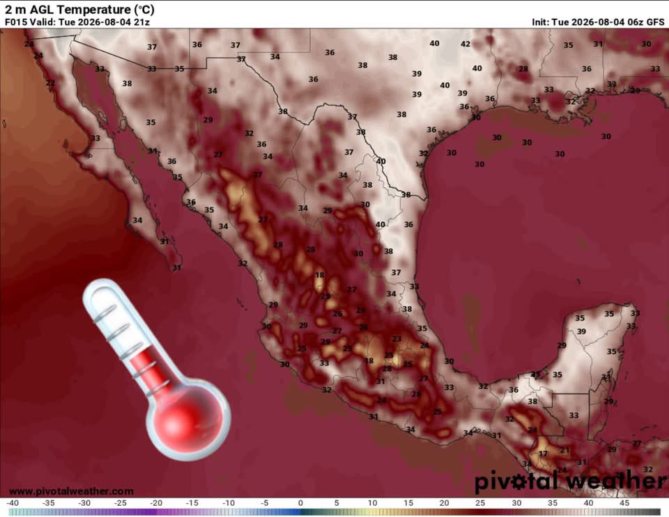 InfoMeteoro's tweet photo. ✅PRONÓSTICO MARTES 4/AGO/2026 

“Tormentas dispersas, granizadas, viento y ambiente caluroso típico de agosto…

⛈️LLUVIAS Y TORMENTAS C/GRANIZO

🔴EVENTOS MÁS INTENSOS🔴
-Son, Sin, Dgo, Coah, Zac, Jal, Ags, Col, Mich, EdoMex, Gro, Tab, Chis

🟡EVENTOS AISLADOS FUERTES
-BC, BCS, Chih, NL, Tamps, Nay, SLP, Gto, Qro, Hgo, Mor, CDMX, Pue, Tlax, Ver, Oax, Camp, Yuc, QRoo

🌡️AMBIENTE DIURNO☀️
♨️🔥 >45ºC límites de BC-Son
🔥41-45ºC BC, BCS, Son, Sin, Chih, Coah, NL, Tamps, Mich, Gro, Tab, Camp, Yuc
🥵36-40ºC noroeste, norte, noreste, sureste, oriente, Pacífico 
😅30-35ºC Bajío, Occidente
😌20-29ºC Altiplano centro

⚠️🌬️RÁFAGAS DE VIENTO km/h
35-60 estados del norte, centro, sureste, siendo mayores en zonas de tormenta
