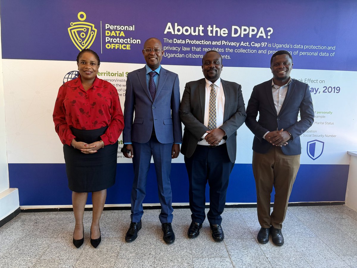 pdpoUG's tweet photo. This afternoon, we were delighted to host Dr. Emmanuel Lameck Mkilia, Director General of the Personal Data Protection Commission (@pdpc_tz ) of Tanzania, on a courtesy visit.

We discussed matters of mutual interest and shared priorities for advancing personal data protection across our region. #PersonalDataisPrivate #DataPrivacyUG