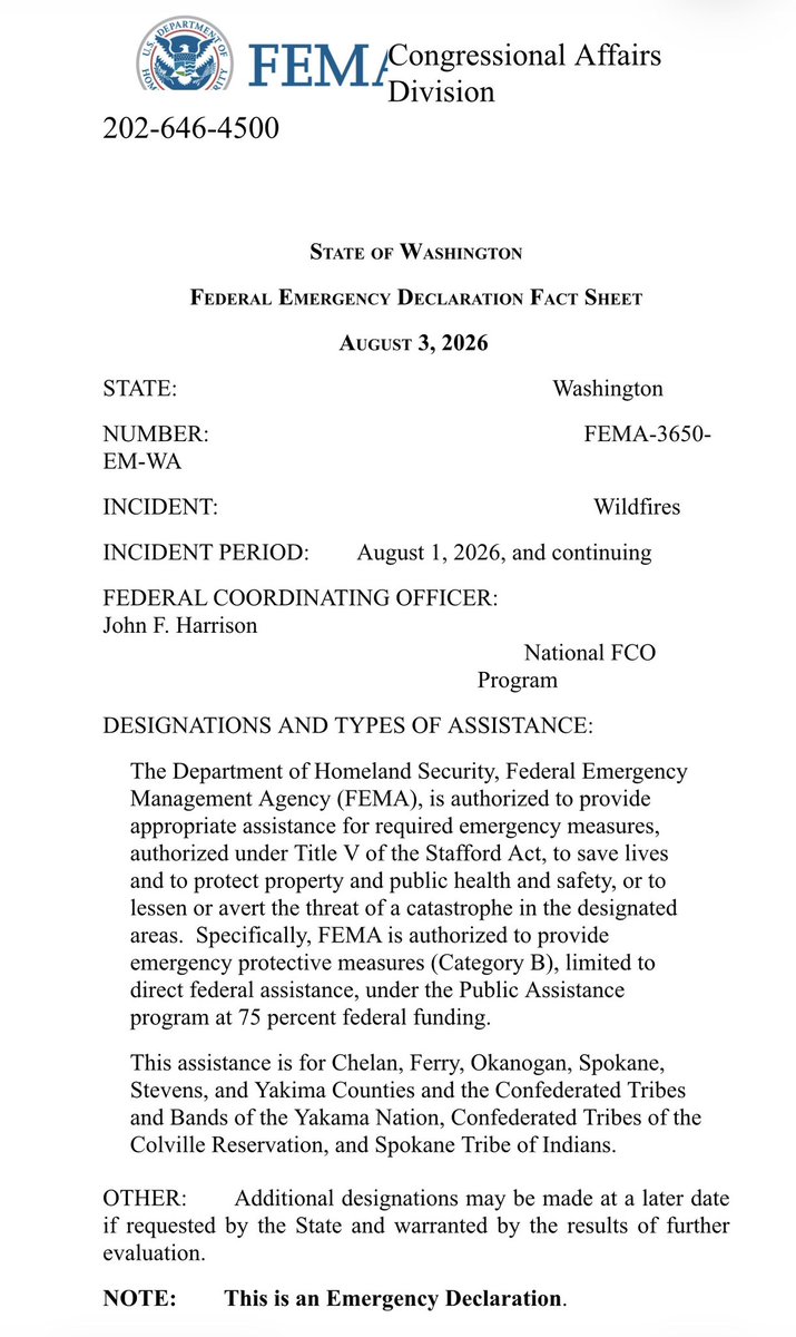 RepBaumgartner's tweet photo. Thank you President Trump for granting the FEMA emergency declaration for the fires in Eastern Washington. 🇺🇸 https://t.co/jLk4Qop8oa