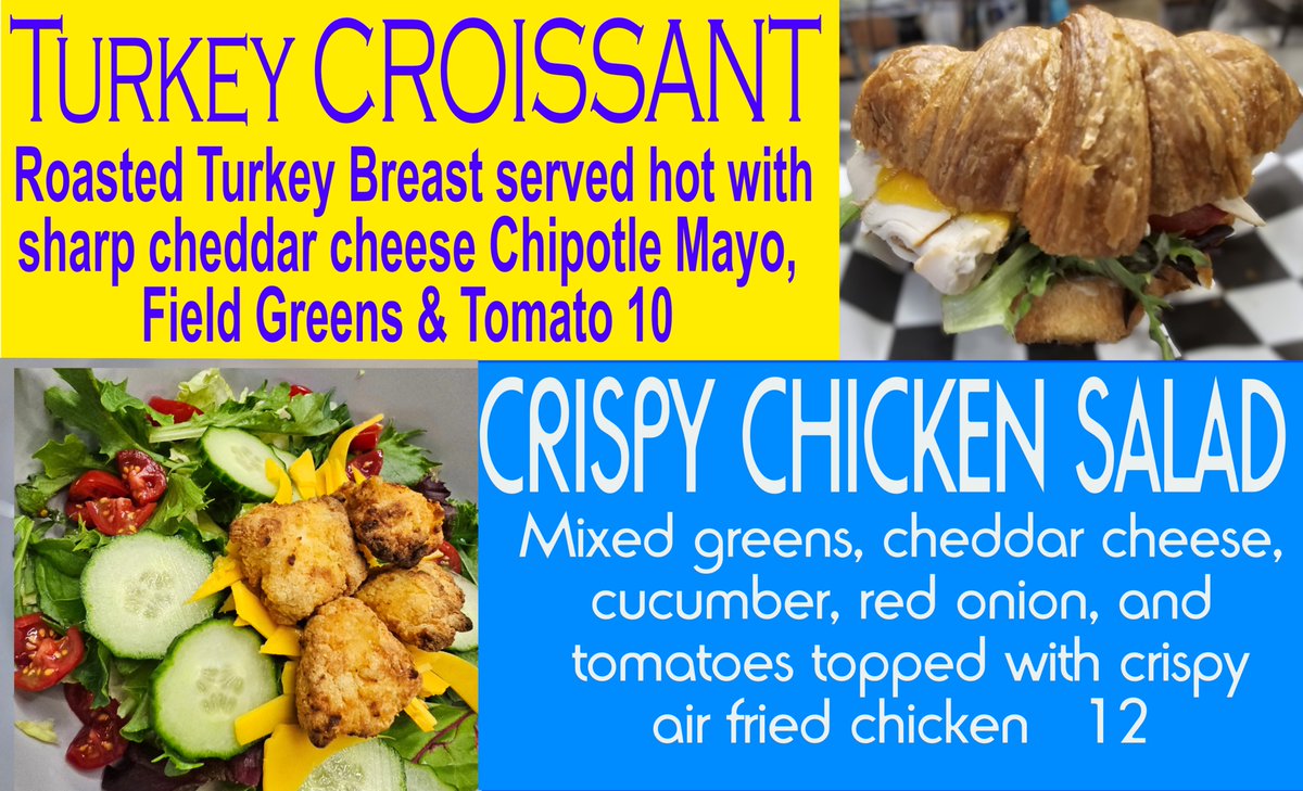 INdyfeast's tweet photo. Spicy Turkey Croissants, Crispy Chicken Salad, Corn Chowder, Full Menu + French Press Coffee Service, &amp; Tea Service for an afternoon pick me ups &amp; a sweet treat.  Freezer Meals. skip the lines and order/pay online https://t.co/jwhtssZv6P #NPT to #FEAST https://t.co/Ray1l9OII5