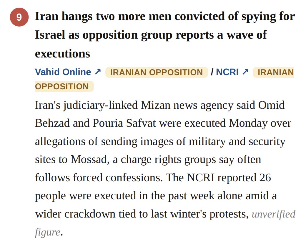 nir_yaron's tweet photo. Iran is executing people week after week. The opposition reports 26 executions in the past week alone. Barely makes the headlines. 
No Jews, no news. https://t.co/ak4Sa8gWl5