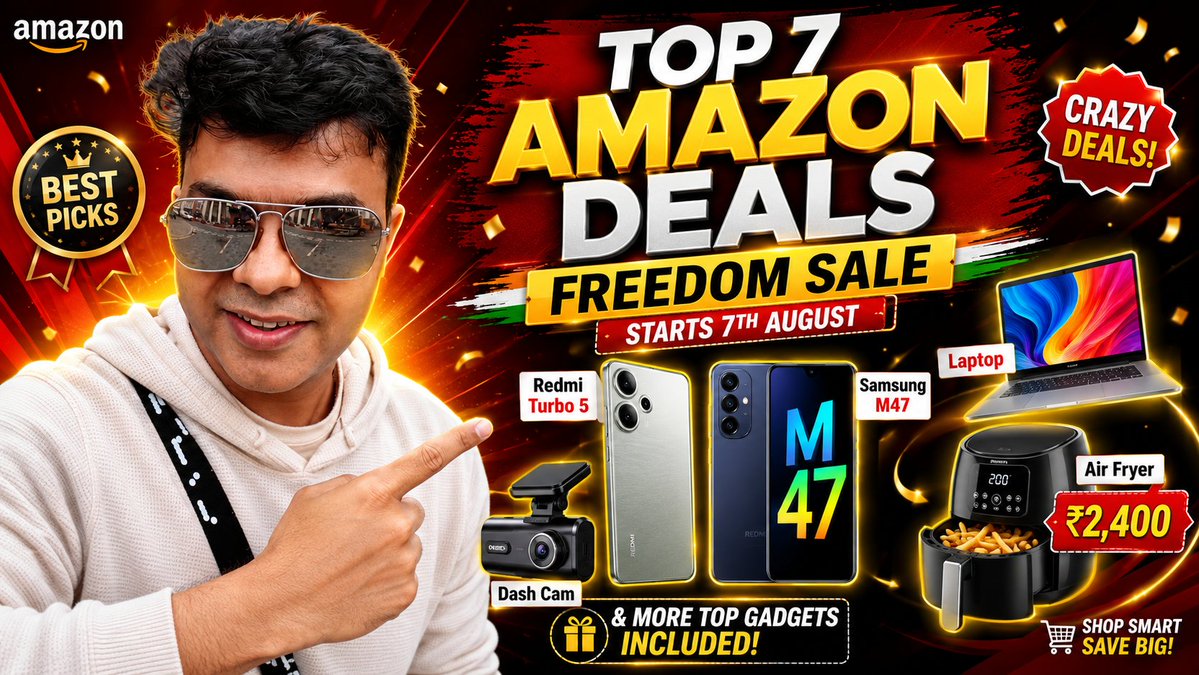abhishek's tweet photo. 🔥 7 Best Amazon Freedom Day Sale Deals You Shouldn’t Miss! 🛍️⚡

Watch at https://t.co/AWNvaSTNHA https://t.co/2XpQrR7VBM