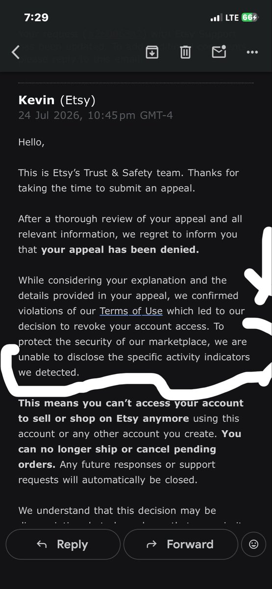 Gayatrilawan's tweet photo. I’ve sent 50+ emails but only received automated replies. My seller account was suspended, my appeal was denied, my funds are still on hold, and I have pending orders. Please have a real person manually review my case.

@Etsy @EtsySupport @FTC @bbb_us

#Etsy #EtsySeller https://t.co/P7kMnzMFUV