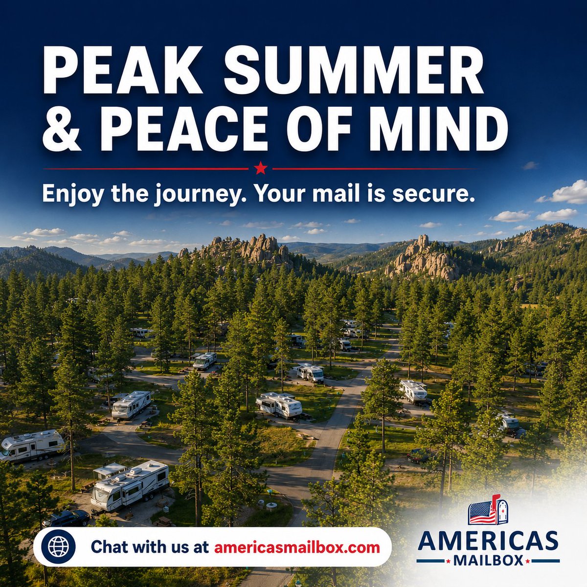 AmericasMailbox's tweet photo. Peak road trip season is here!
Explore the Black Hills, relax at our campground, and enjoy your adventure knowing your mail is secure. Pick up your letters and packages right on-site while you stay.
Chat with us at https://t.co/BVhx43n3wv
#rvers #blackhills #rvtravel #roadtrip https://t.co/eIuWHKrEmE
