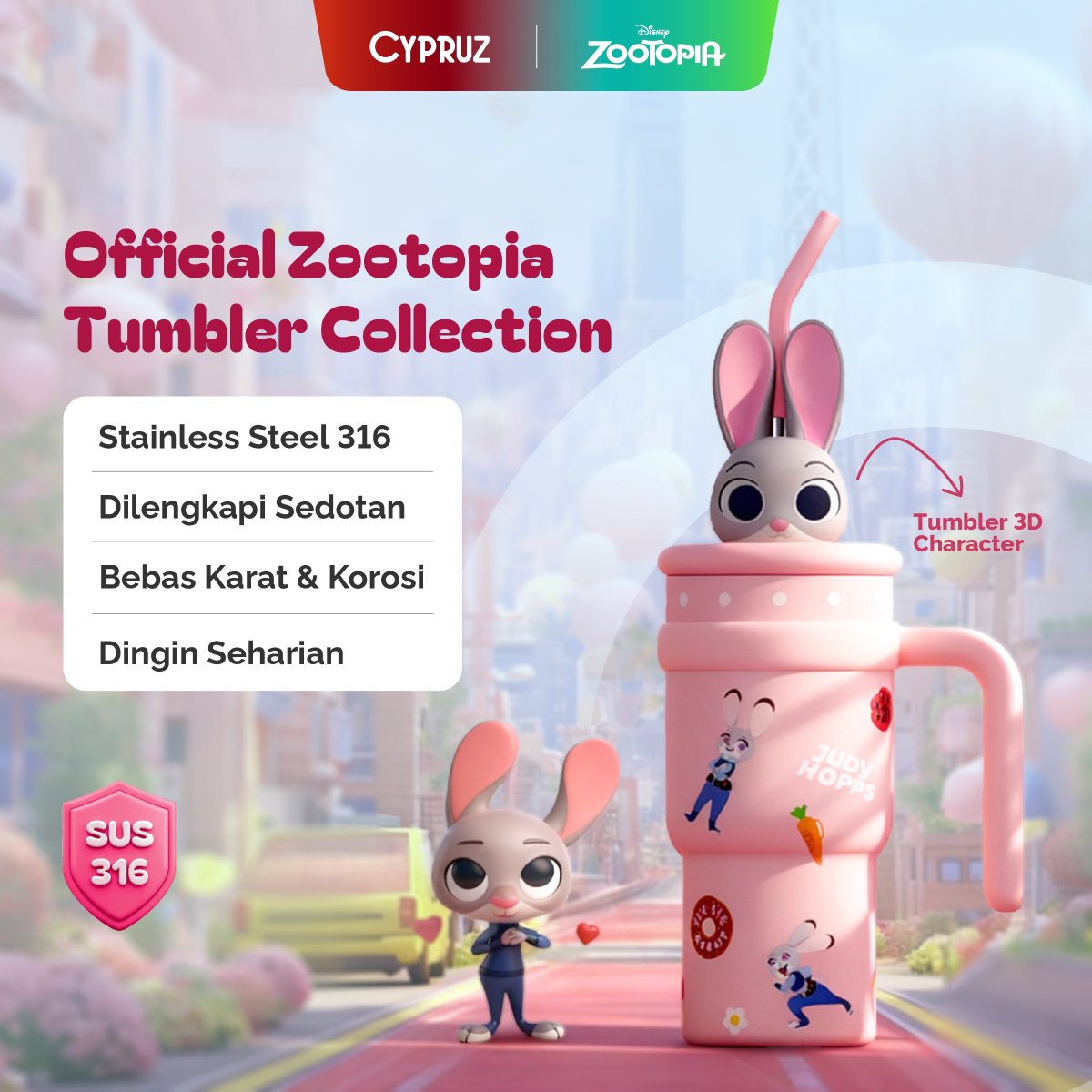 accesforskin's tweet photo. Cypruz Tumbler Disney Zootopia Collection Judy Hopps 700ML Botol Minum Sip Jug Series Stainless BPA Free Tahan Panas Dan Dingin
https://t.co/wMCR2x415m https://t.co/sSfHFxnxQP