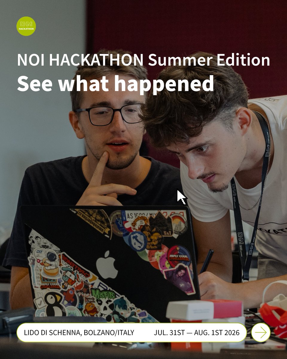 NOIhackathon's tweet photo. Thank you to everyone who took part in the NOI Hackathon Summer Edition 2026! From the participants to our challenge providers #RTC (#GruppoFOS) and #OpenDataHub, our mentors, jurors and Lido Schenna!☀️

📁 All highlights are now available on our website! https://t.co/Kf84usArrA https://t.co/feu1yryhcF