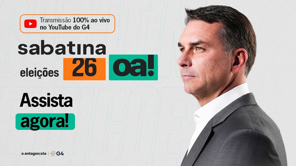 FlavioBolsonaro's tweet photo. Estou ao vivo na sabatina do @o_antagonista. Acompanhe: https://t.co/dIDWU9A9WQ https://t.co/9ahY9JHEww