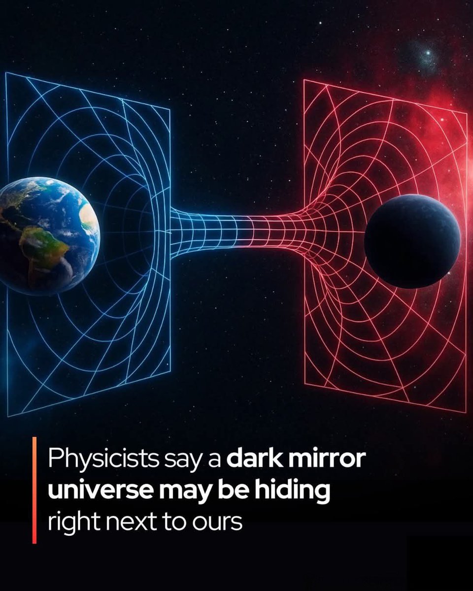 NightSkyNow's tweet photo. Scientists say dark matter may not be in our universe — but in a hidden one right next door.

For decades, scientists have hunted for dark matter—the invisible substance that makes up about 27% of the universe and keeps galaxies from flying apart.

 Yet despite countless experiments, not a single dark matter particle has been directly detected. 

Now, a bold new theory suggests the reason may be simple: we’ve been looking in the wrong universe. Physicist Stefano Profumo of UC Santa Cruz proposes that a “mirror universe” made entirely of dark matter may exist alongside ours, complete with its own atoms, forces, and even dark black holes. This shadow realm could have formed in the same Big Bang as our universe but evolved under different rules—unseen, but gravitationally entwined with our own.

Profumo also explores another provocative idea: that dark matter might still be emerging from the universe’s expanding edge. Much like black holes emit particles from their event horizons, the frontier of spacetime itself could be generating dark matter, a process that began at the dawn of time and continues today. These theories remain speculative, but they underscore the lengths to which scientists are going to crack one of cosmology’s greatest mysteries. If true, the elusive nature of dark matter may not be a failure of our instruments—but a sign that the answers lie just beyond the veil of the observable universe.
