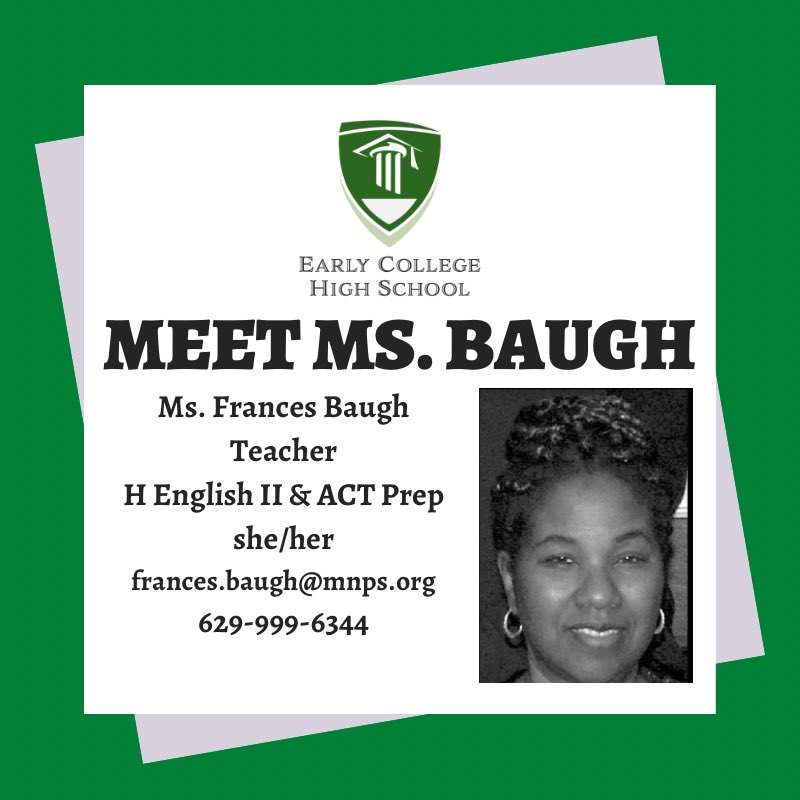 ECHS_MNPS's tweet photo. It’s almost time for 2️⃣6️⃣-2️⃣7️⃣! Let’s learn a bit about our stellar faculty & staff 🤓!
Ms. Baugh - Honors English II & ACT Prep Teacher! 🎉
👋🏿👋🏻👋🏽👋🏾👋🏻
Learn more about ECHS by visiting the link in our bio!
#ECHSLevelUp #HSDualEnrollment @metroschools https://t.co/UZT8F0zC3b