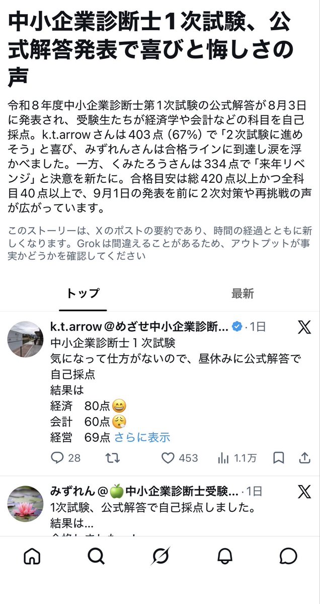 area23and23's tweet photo. 診断士1次試験がXのニュースに出ておりました😲 https://t.co/Tiof7JEW5Y