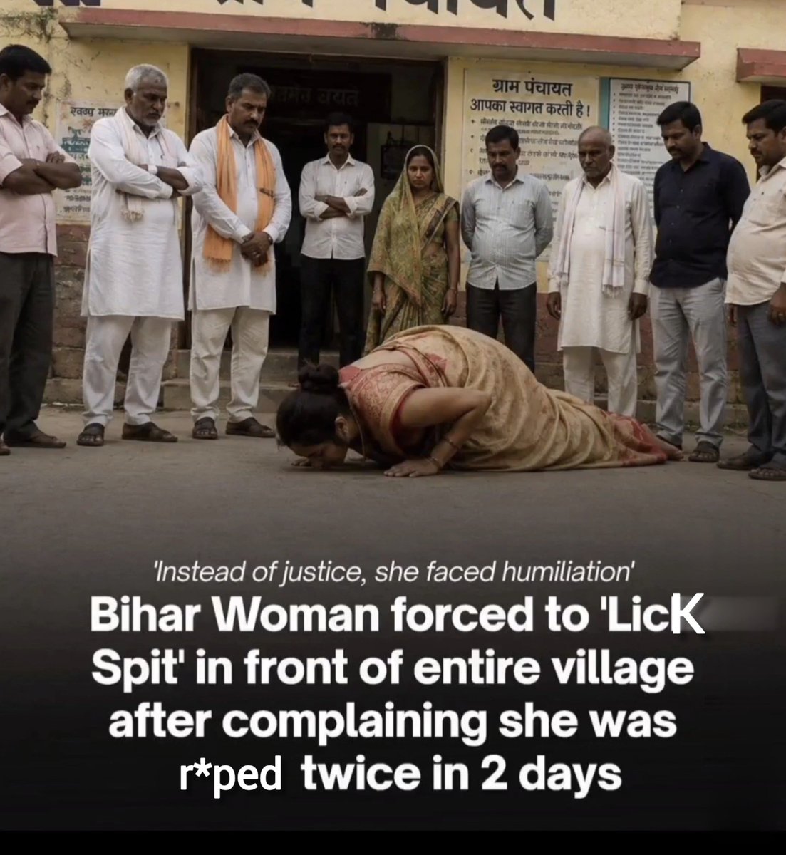 Xp23_only's tweet photo. Biggest Cultural Shock:

Very bad condition of women in India. 

Police in Bihar's Begusarai filed an FIR after a video allegedly showed a r*pe survivor being humiliated and forced to lick her own spit by Bihar Panchayat.

These Panchayat people deserve hard sandal treatment https://t.co/MYgAqHxRVs