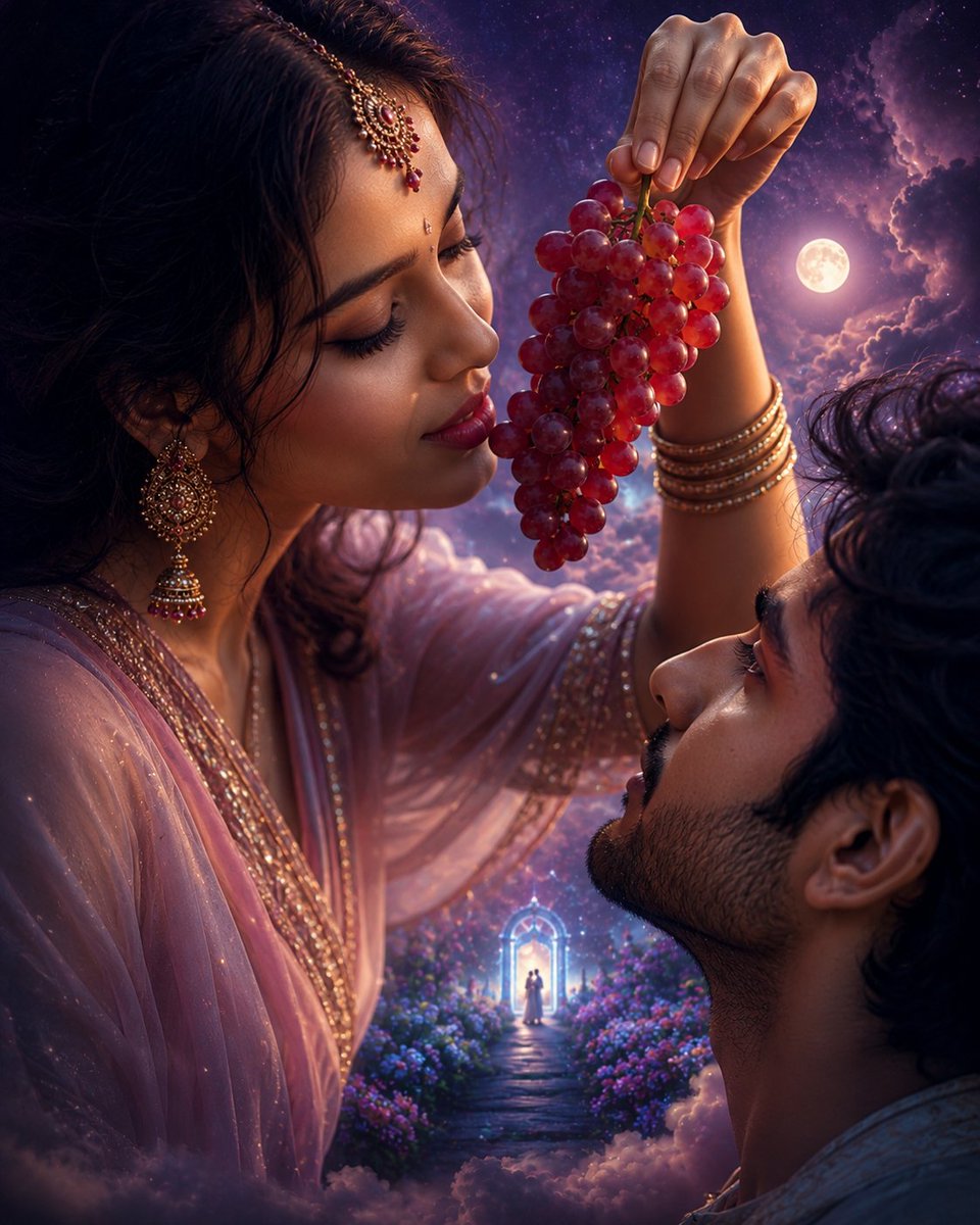 JohnRam96236973's tweet photo. She hold cluster of grape #fruit just upon her smiling lips.
Tender glimpse of her kiss carried my soul beyond mortal world, where every heartbeat savored the sacred of her love, #transcended to bloom deep into my heart eternity.🍇💋💕
(In my dream)
#vss365
#vssromance https://t.co/oA1ZiwPGE7