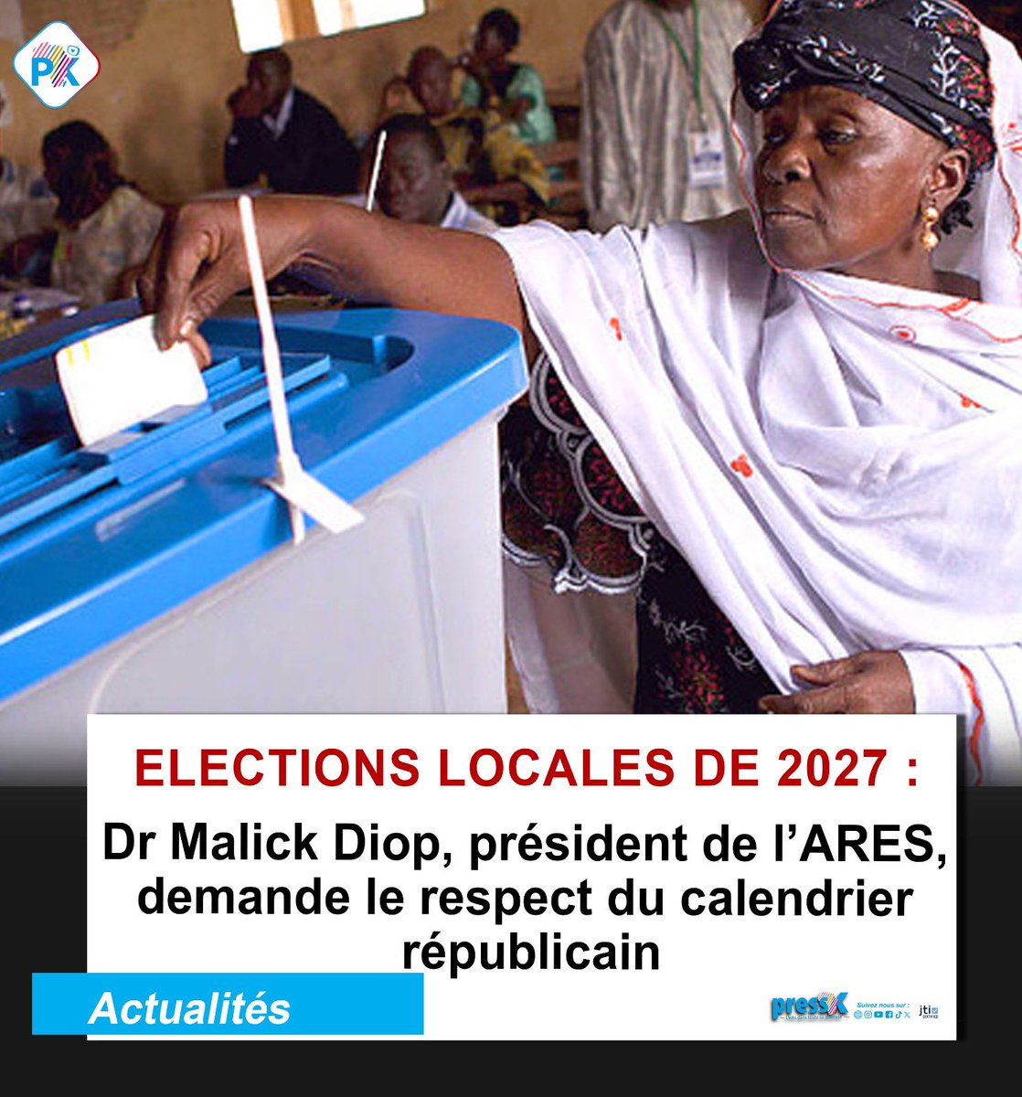 Pressafrik's tweet photo. Élections locales 2027 : Dr Malick Diop (ARES) exige le respect du calendrier républicain

https://t.co/vS34eG6VPJ

#Senegal #Elections2027 #ElectionsLocales #ARES #MalickDiop #CalendrierRepublicain #Democratie #Politique #Diomaye # https://t.co/9ToVWFpImO