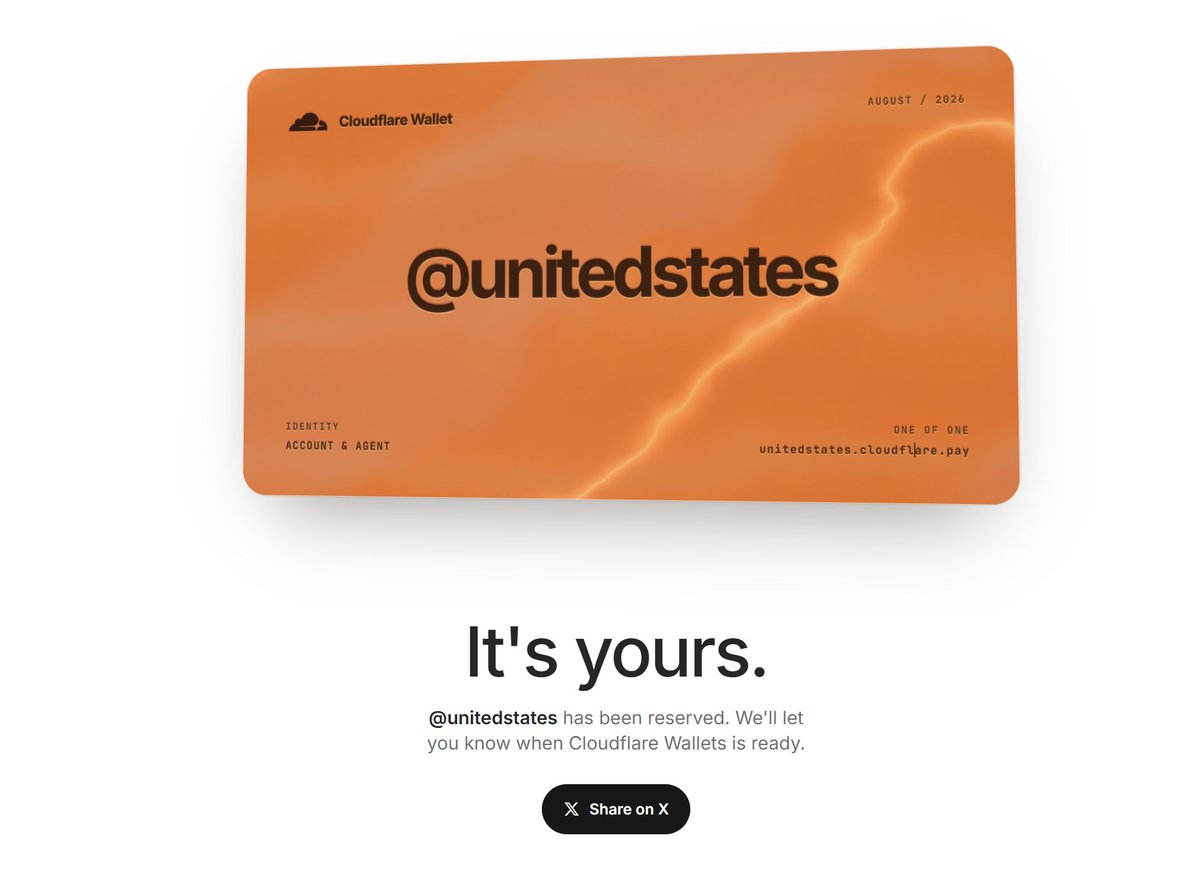 wlerfqwhe's tweet photo. Thank you @Cloudflare I just reserved my Cloudflare Wallet tag: https://t.co/xBhyWVJxjQ.

Reserve yours now at https://t.co/3HM4KWvSsv https://t.co/Ppw4wjrWDU
