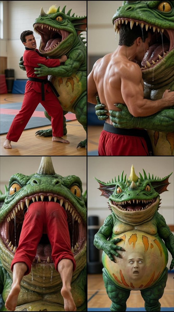 shalnarky1's tweet photo. Just when they thought they'd killed the Terror Toad, Jason was unaware it had revived and targeted him. It sneaked into the gym while he practiced, grabbed him before he could transform, pinned his arms, stripped away his shirt, and swallowed him whole (11) #terrortoad #vore https://t.co/kNRmzpX8mv
