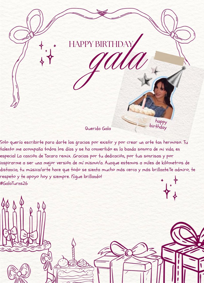 curita57's tweet photo. ¡Muy feliz cumpleaños Gala!
#GalaTurns26 https://t.co/PGrbkO0b1G