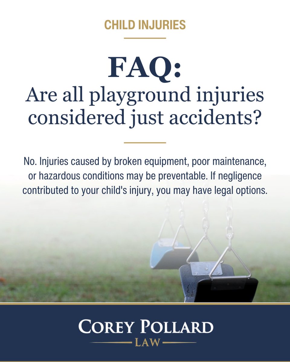 corey_poll65348's tweet photo. While bumps and bruises are part of childhood, injuries caused by broken equipment, poor maintenance, or unsafe conditions may have been preventable. If your child was seriously hurt on a playground, understanding what happened and whether negligence played a role is an important first step. Contact our team to discuss your legal options.