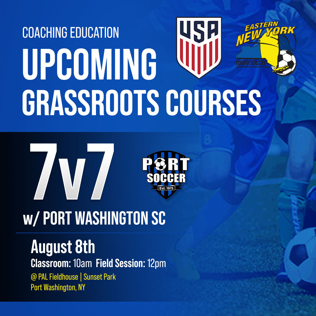 ENYSoccer's tweet photo. ⚽ This Saturday: U.S. Soccer 7v7 Grassroots Course

📅 Aug. 8
💻 Webinar: 10 AM–12 PM
⚽ Field Session: 12–2 PM
📍 Sunset Park / Port Washington PAL Field House
Register: https://t.co/UjvagWb4Di

#ENYYSA #CoachingEducation https://t.co/U70KCj4kr3